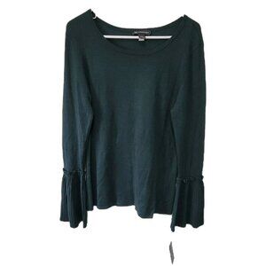 INC International Concepts Sweater XL NWT Hunter Forest Green Flutter Sleeves